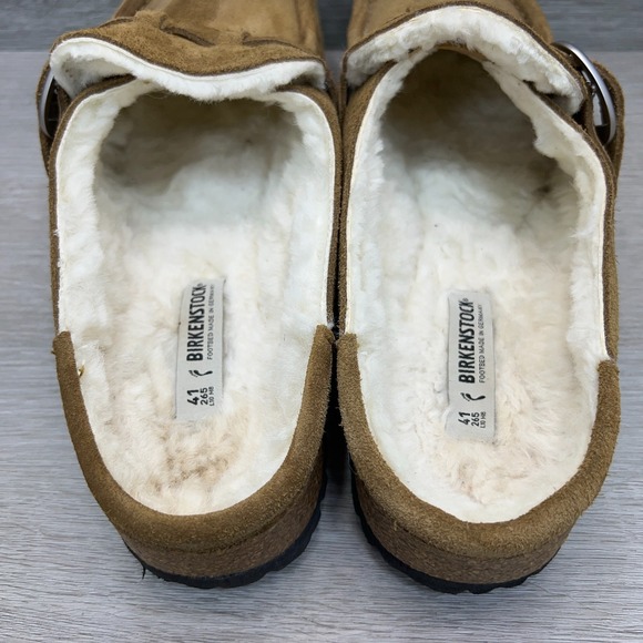 Birkenstock Women's Size 10 Buckley Shearling Clogs Tea Brown Slip On Suede Fur - Picture 9 of 13